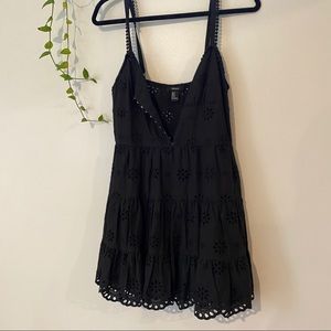 Black flower cut out print dress